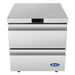 Atosa AUR27SD 27-inch refrigerated work table with two drawers and no backsplash in stainless steel, front view