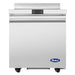 Atosa AUR27SD 27-inch refrigerated work table with a swing door and a rear backsplash, front view