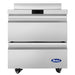 Atosa AUR27SD 27-inch refrigerated work table with two drawers and a rear backsplash, front view