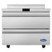Atosa AUR36SD 36-inch refrigerated work table with two drawers and a rear backsplash, front view