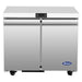 Atosa AUR36SD 36-inch stainless steel refrigerated work table with two swing doors and no backsplash, front view