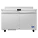 Atosa AUR48SD 48-inch refrigerated work table with two swing doors and a rear backsplash, front view