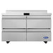 Atosa AUR48SD 48-inch refrigerated work table with four drawers and a rear backsplash, front view
