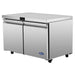 Atosa AUR60SD 60-inch double door stainless steel refrigerated work table on casters, angled right view
