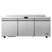 Atosa AUR72SD 72-inch refrigerated work table with three swing doors and a rear backsplash, front view