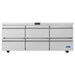 Atosa AUR72SD 72-inch refrigerated work table with six drawers and no backsplash in stainless steel, front view