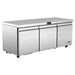 Atosa AUR72SD 72-inch triple door stainless steel refrigerated work table on casters, angled right view