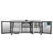 Atosa AUR72SD 72-inch undercounter refrigerated work table with all three doors open showing the wire shelves