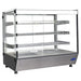 Atosa CHDS-71 36-inch countertop heated food warmer with square glass and tiered display shelves, angled view