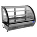 Atosa CRDC-46 36-inch curved glass refrigerated countertop bakery display case with black trim, angled left view