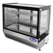 Atosa CRDS-42 28-inch square glass refrigerated pastry case with interior shelves and lighting, angled right view
