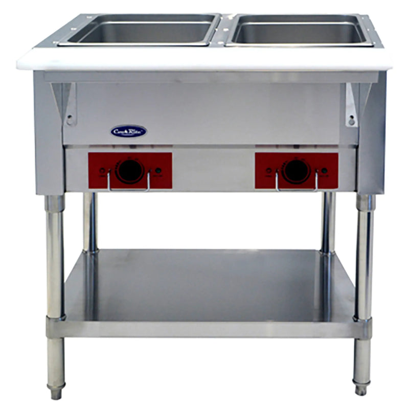 Atosa CSTEA-2C 2-well electric steam table in stainless steel with individual controls and undershelf, 120V