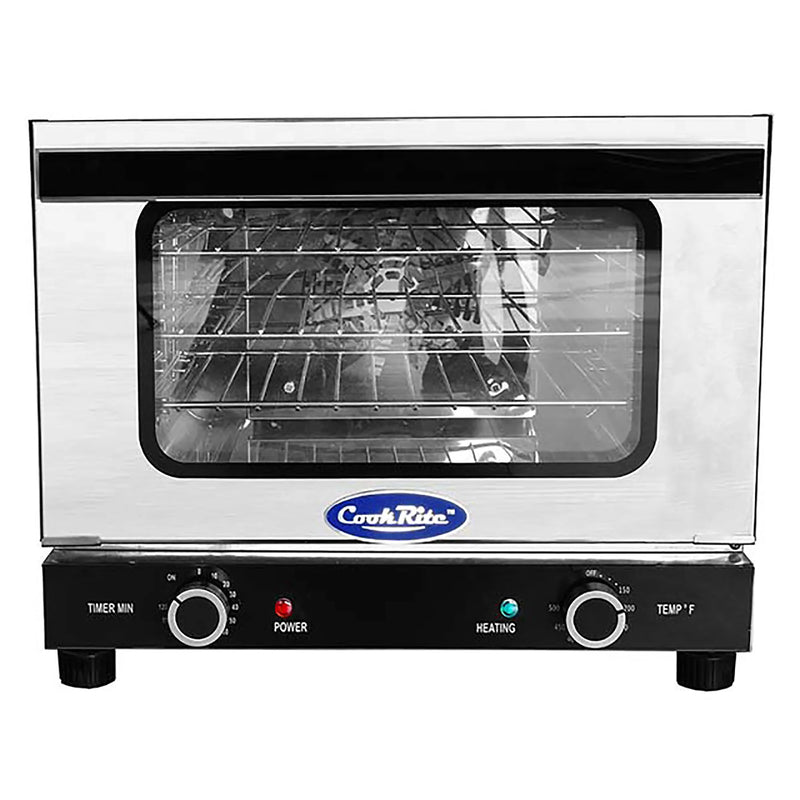Atosa CTCO-25 quarter size electric countertop convection oven in stainless steel with glass door, 120V, front view