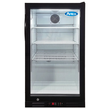 Atosa CTD-7T 21-inch black countertop display refrigerator with single glass door and top-mounted controls