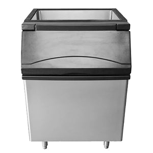 Atosa CYR400P 30-inch wide stainless steel ice storage bin with 396 lb capacity and black front door, front view
