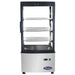 Atosa DSRC-28 countertop display refrigerator with four-sided glass, black frame and three interior shelves