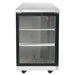 Atosa MBB23GR 23-inch back bar cooler with single glass door and black frame, front view
