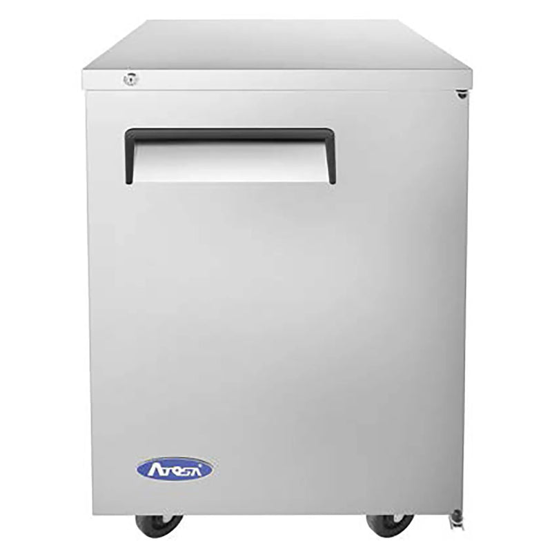Atosa MBB23GR 23-inch stainless steel back bar cooler with single solid door, front view
