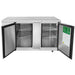 Atosa MBB69GR 69-inch stainless steel back bar cooler with both doors open showing the interior shelves