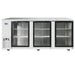 Atosa MBB90GR 90-inch back bar cooler with three glass doors and black frame, front view