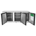 Atosa MBB90GR 90-inch stainless steel back bar cooler with all three doors open showing the interior shelves