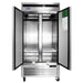 Atosa MBF8502GR 40-inch reach-in freezer with both doors open showing the adjustable wire shelves