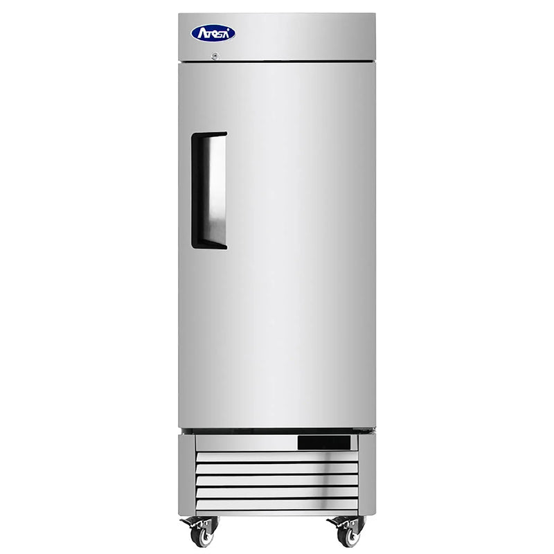 Atosa MBF8519GR 24-inch low height single solid door stainless steel reach-in refrigerator on casters