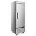 Atosa MBF8532GR 26-inch single door stainless steel reach-in refrigerator with bottom-mount compressor, angled left view
