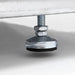 Atosa MCF8724GR black triple door display refrigerator, close-up of the adjustable leveling leg under the cabinet