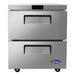 Atosa MGF8415GR 27-inch two drawer stainless steel refrigerated work table with no backsplash, front view