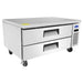 Atosa MGF8448GR 36-inch refrigerated chef base with a flat stainless steel top and two drawers, angled view