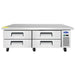 Atosa MGF8453GR 72-inch four drawer stainless steel refrigerated chef base on casters, front view