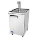 Atosa MKC23GR 23-inch single door stainless steel keg beer dispensing cooler with a single tap tower, angled view