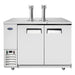 Atosa MKC58GR 58-inch double door kegerator in stainless steel with two tap towers on top, front view
