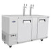 Atosa MKC58GR 58-inch double door stainless steel keg beer dispensing cooler with two tap towers, angled view