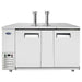Atosa MKC68GR 68-inch double door kegerator in stainless steel with two tap towers on top, front view
