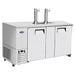 Atosa MKC68GR 68-inch double door stainless steel keg beer dispensing cooler with two tap towers, angled view