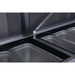 Atosa MPF8201GR refrigerated pizza prep table, close-up of the stainless steel interior corner of the cabinet