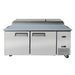 Atosa MPF8202GR 67-inch double door stainless steel refrigerated pizza prep table with cutting board, front view
