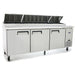 Atosa MPF8203GR 93-inch triple door stainless steel refrigerated pizza prep table on casters, front view