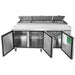 Atosa MPF8203GR 93-inch pizza prep table with all three doors open showing the refrigerated base
