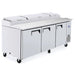 Atosa MPF8203GR 93-inch triple door stainless steel refrigerated pizza prep table with lid closed, angled view