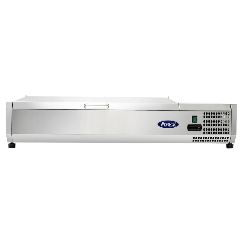 Atosa MSCT-48-10 50-inch stainless steel refrigerated countertop prep station with lid closed, front view
