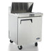 Atosa MSF8301GR 27-inch single door sandwich prep table with cutting board and lid, angled view