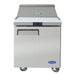 Atosa MSF8301GR 27-inch single door stainless steel refrigerated sandwich prep table on casters, front view
