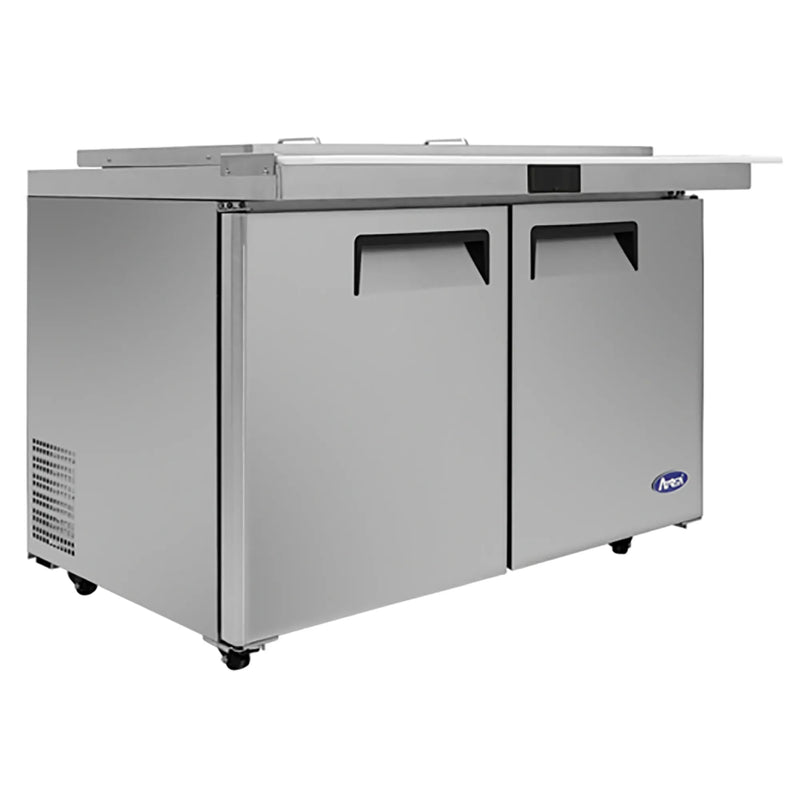 Atosa MSF8306GR-NTCV 48-inch double door mega top sandwich prep table with stainless steel night cover, angled view