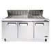 Atosa MSF8308GR 72-inch mega top sandwich prep table with the lid open showing the refrigerated ingredient pans, front view