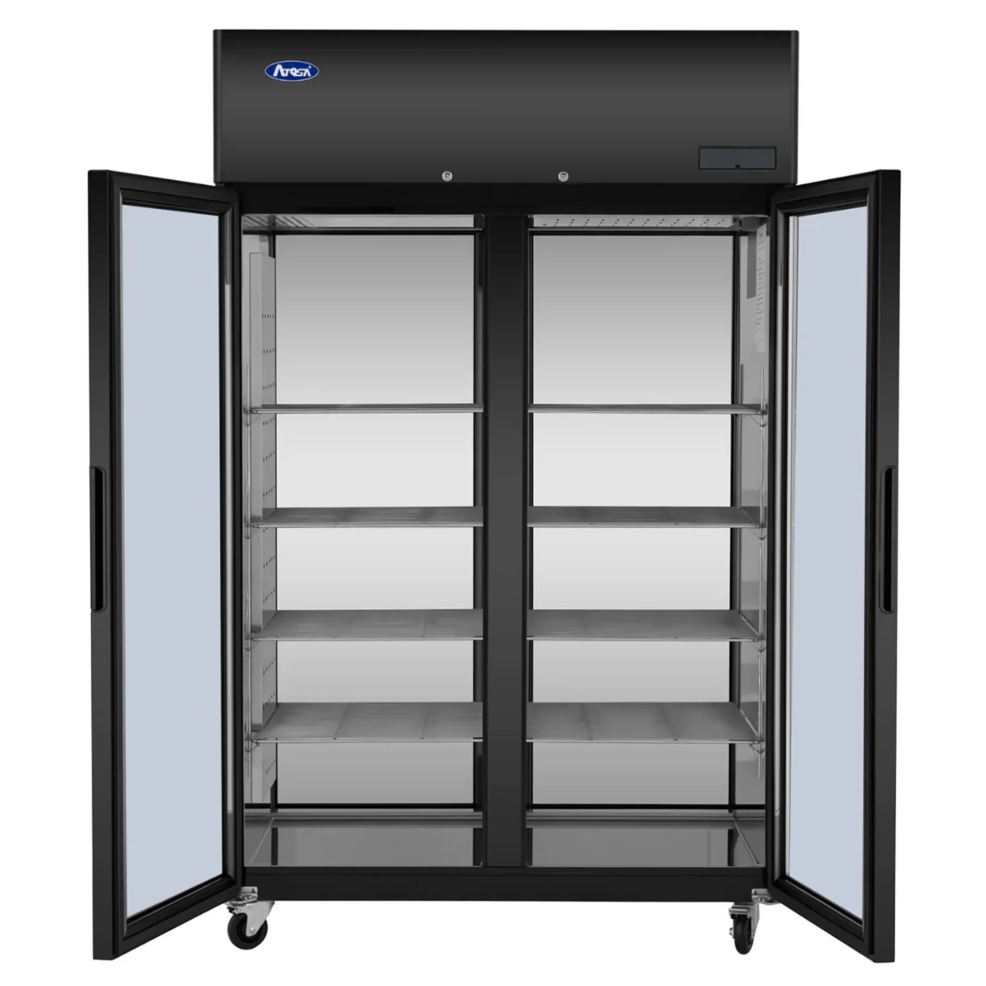Atosa PLUS-F2B-GD-S-PT Double Swing Door 52" Wide Pass Through Display Refrigerator-Phoenix Food Equipment