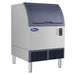 Atosa YRU0280A-161 undercounter cube ice machine with stainless steel sides, angled right view