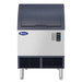 Atosa YRU0280A-161 undercounter cube ice machine with navy blue lid and stainless steel front, 280 lb per day